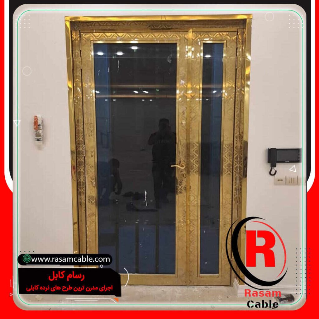 درب استیل طلایی شیشه دودی