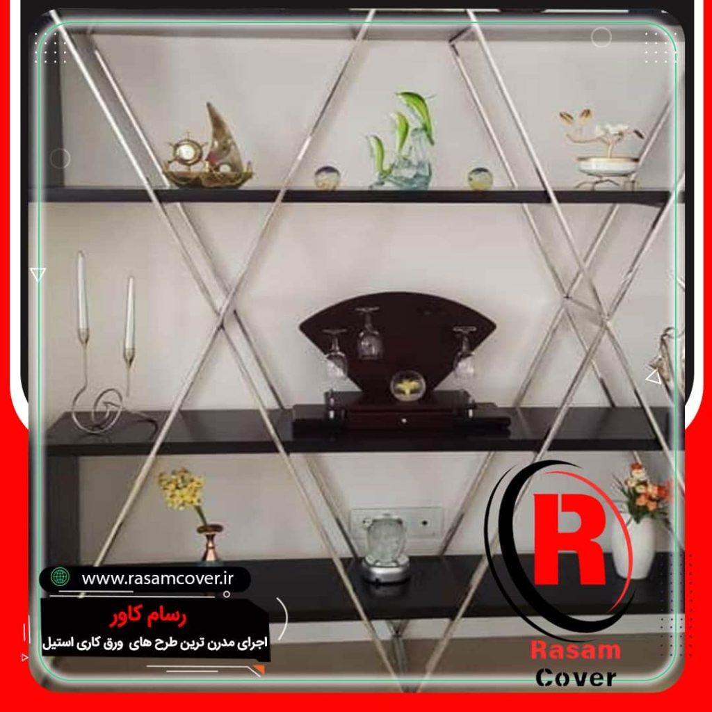 قیمت تولید شلف و قفسه و ویترین استیل و طلایی